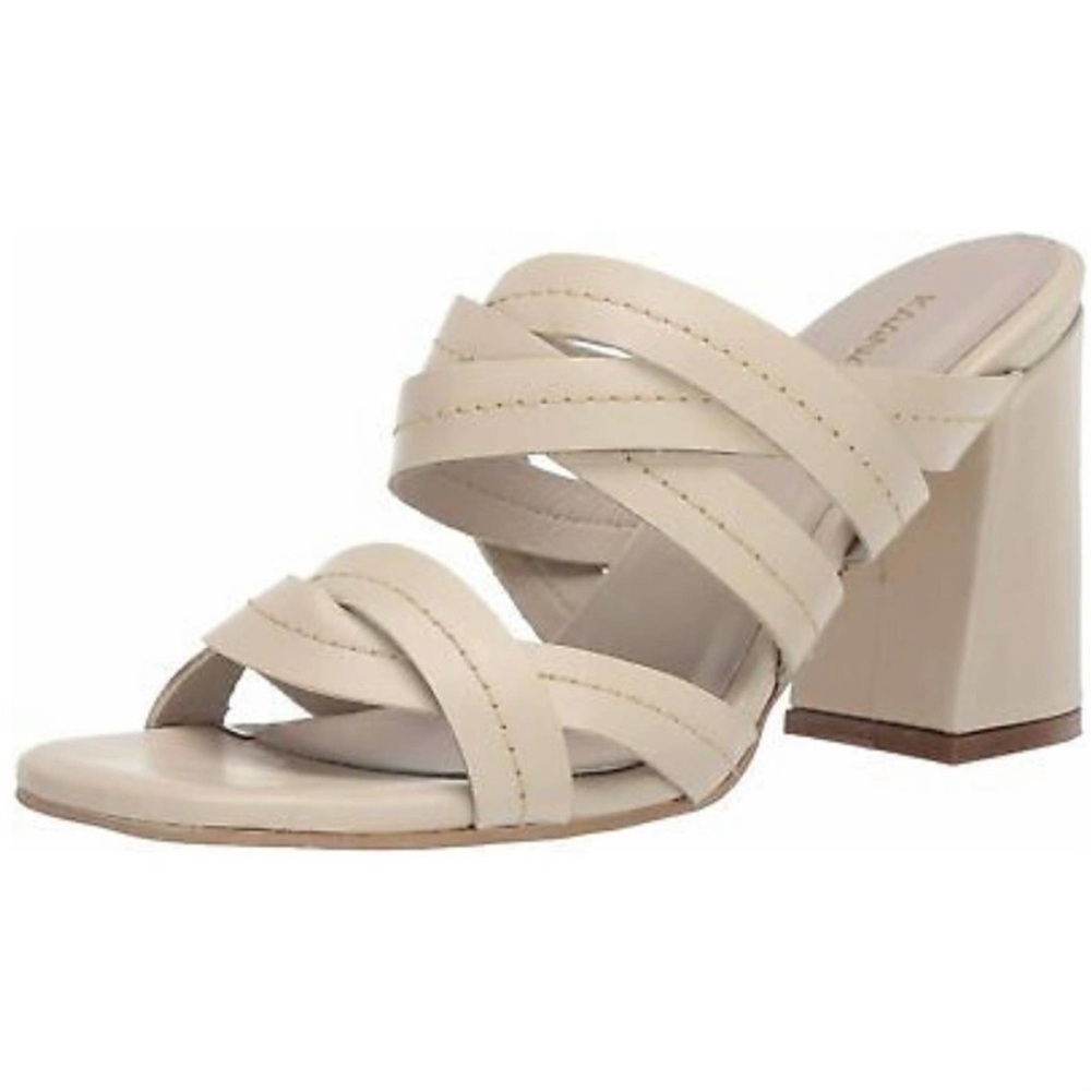 Kaanas strappy Geneva Beige pretzel Leather Block Heels Strappy Sandals 8